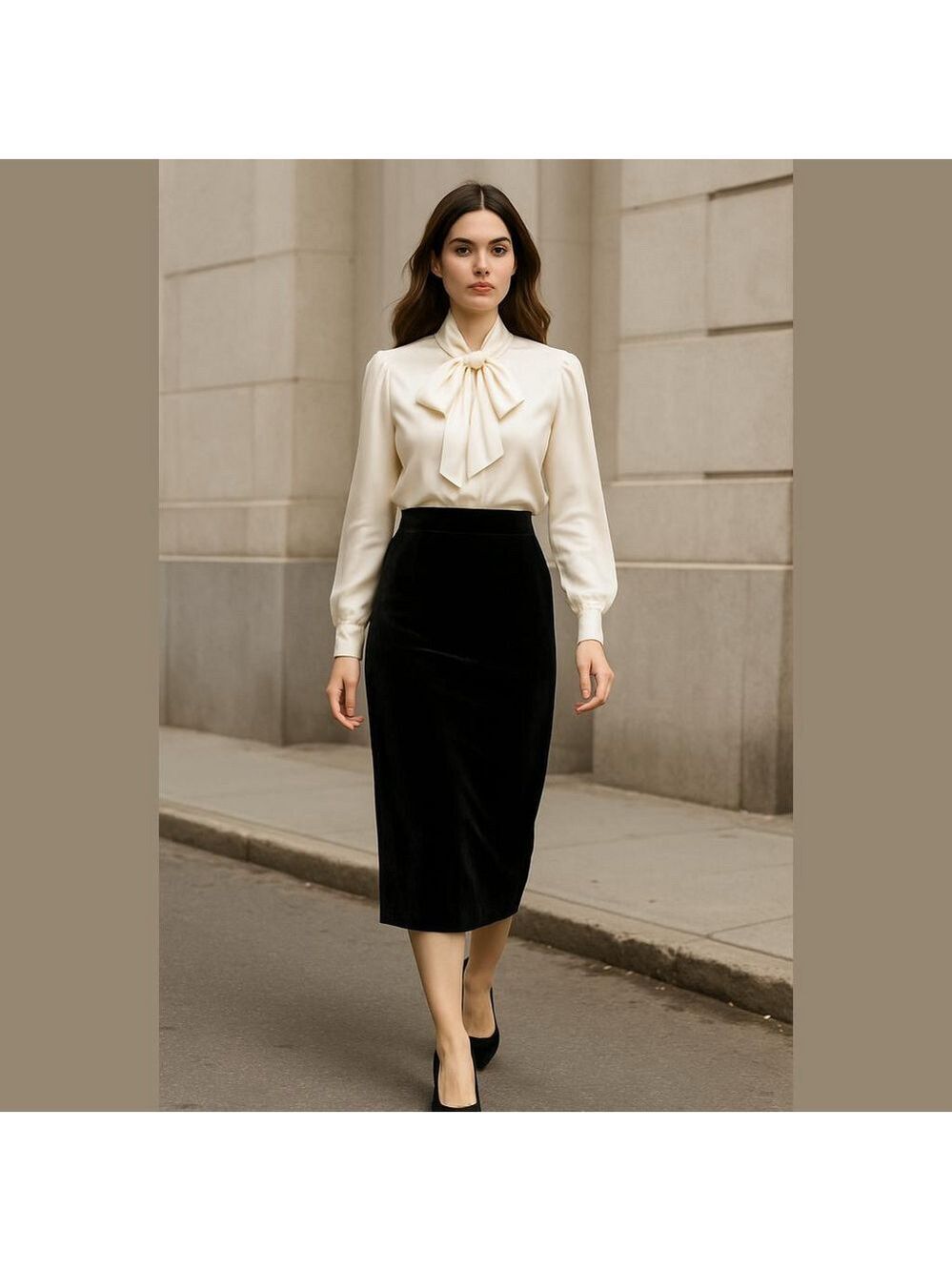 90s STEPHANIE QUELLER VELVET BLACK MIDI PENCIL SKIRT MINIMALIST LUXURY SZ 14W